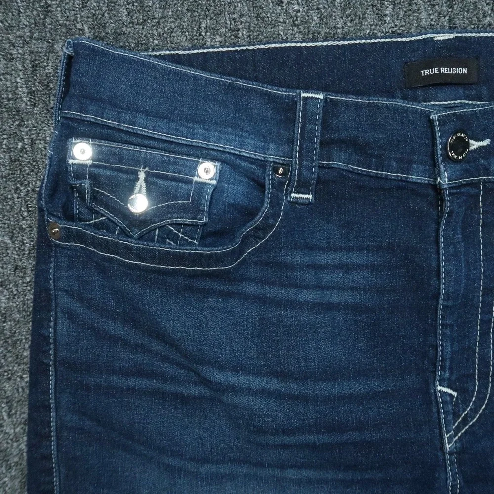 True Religion Shorts Mens 40 Blue Ricky‎ Straight Flaps Cut Off Denim Jorts